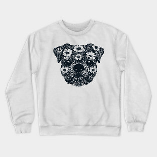 Floral Pug Art – Cute Botanical Dog Design Crewneck Sweatshirt