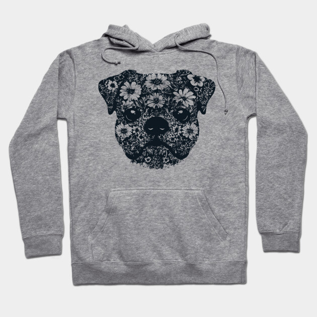 Floral Pug Art – Cute Botanical Dog Design Hoodie by TuncGK