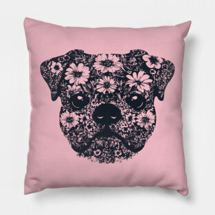 Floral Pug Art – Cute Botanical Dog Design Pillow