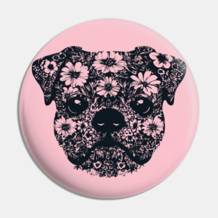 Floral Pug Art – Cute Botanical Dog Design Pin