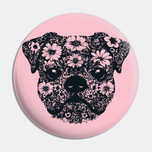 Floral Pug Art – Cute Botanical Dog Design Pin by TuncGK