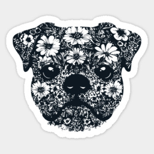 Floral Pug Art – Cute Botanical Dog Design Sticker