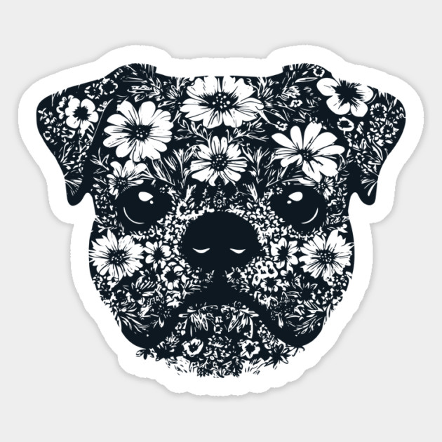 Floral Pug Art – Cute Botanical Dog Design Magnet by TuncGK