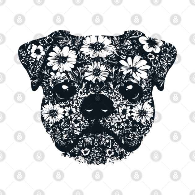 Floral Pug Art – Cute Botanical Dog Design by TuncGK