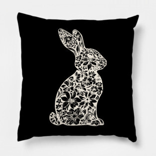 Floral Rabbit Illustration – Elegant Nature-Inspired Bunny Art Pillow