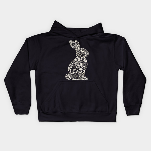 Floral Rabbit Illustration – Elegant Nature-Inspired Bunny Art Kids Hoodie by TuncGK
