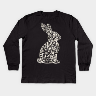 Floral Rabbit Illustration – Elegant Nature-Inspired Bunny Art Kids Long Sleeve T-Shirt