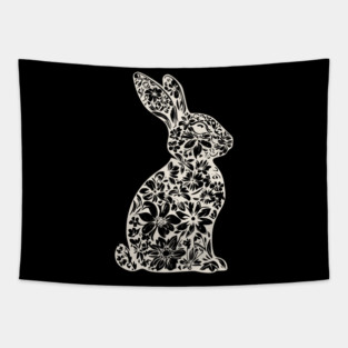 Floral Rabbit Illustration – Elegant Nature-Inspired Bunny Art Tapestry