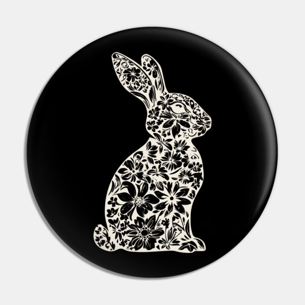 Floral Rabbit Illustration – Elegant Nature-Inspired Bunny Art Pin by TuncGK