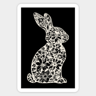 Floral Rabbit Illustration – Elegant Nature-Inspired Bunny Art Magnet