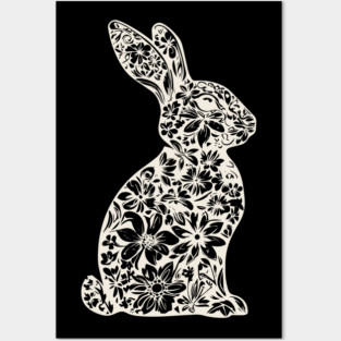 Floral Rabbit Illustration – Elegant Nature-Inspired Bunny Art Posters and Art