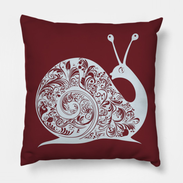 Floral Snail Art – Whimsical & Ornate Nature Design Pillow by TuncGK