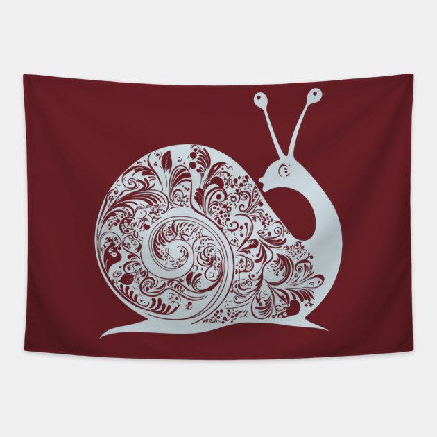 Floral Snail Art – Whimsical & Ornate Nature Design Tapestry by TuncGK