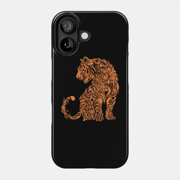 Floral Tiger Illustration – Fierce & Elegant Big Cat Art Phone Case by TuncGK