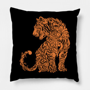 Floral Tiger Illustration – Fierce & Elegant Big Cat Art Pillow