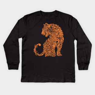 Floral Tiger Illustration – Fierce & Elegant Big Cat Art Kids Long Sleeve T-Shirt