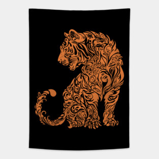 Floral Tiger Illustration – Fierce & Elegant Big Cat Art Tapestry