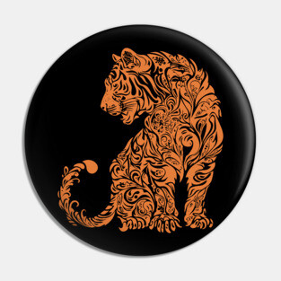 Floral Tiger Illustration – Fierce & Elegant Big Cat Art Pin