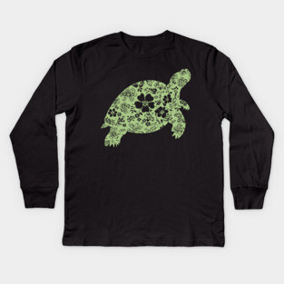 Floral Tortoise – Patience Meets Art Kids Long Sleeve T-Shirt