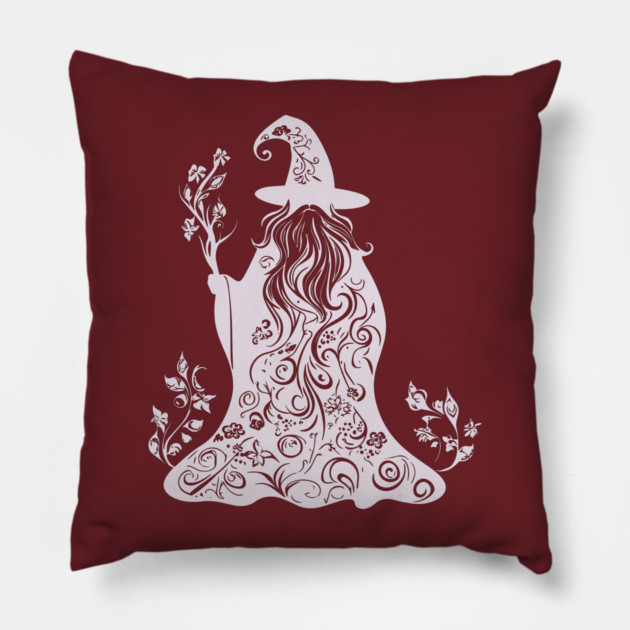 Mystical Floral Wizard – Magic & Nature Collide Pillow by TuncGK