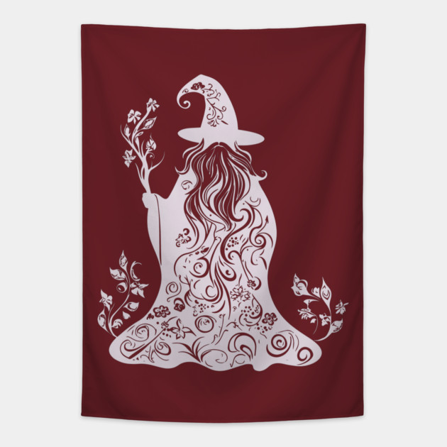 Mystical Floral Wizard – Magic & Nature Collide Tapestry by TuncGK