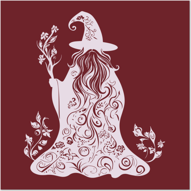 Mystical Floral Wizard – Magic & Nature Collide Wall Art by TuncGK