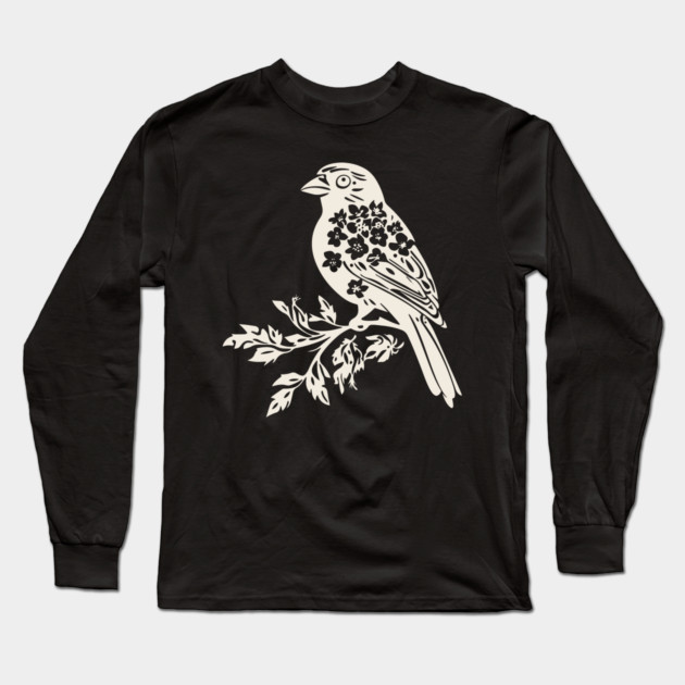Floral Sparrow – Nature’s Little Songbird Long Sleeve T-Shirt by TuncGK