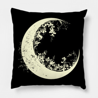 Floral Crescent Moon – Celestial & Botanical Fusion Pillow