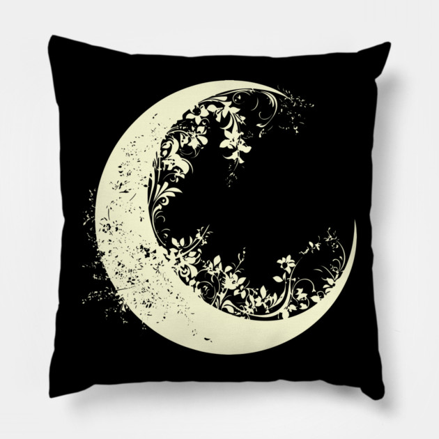 Floral Crescent Moon – Celestial & Botanical Fusion Pillow by TuncGK