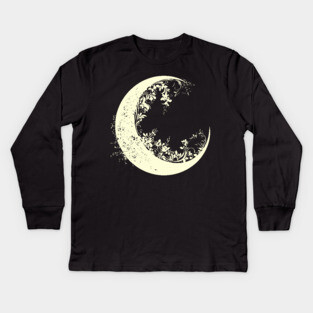 Floral Crescent Moon – Celestial & Botanical Fusion Kids Long Sleeve T-Shirt