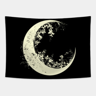 Floral Crescent Moon – Celestial & Botanical Fusion Tapestry
