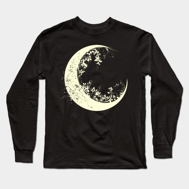 Floral Crescent Moon – Celestial & Botanical Fusion Long Sleeve T-Shirt by TuncGK