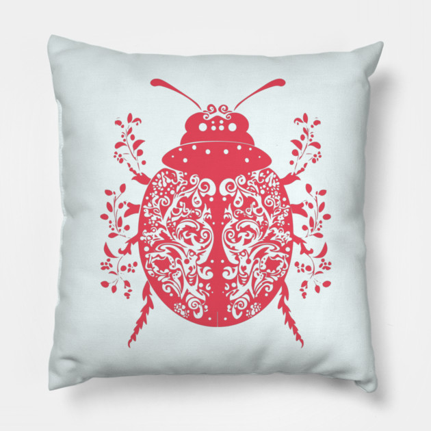 Floral Ladybug – Lucky & Beautiful Nature Art Pillow by TuncGK