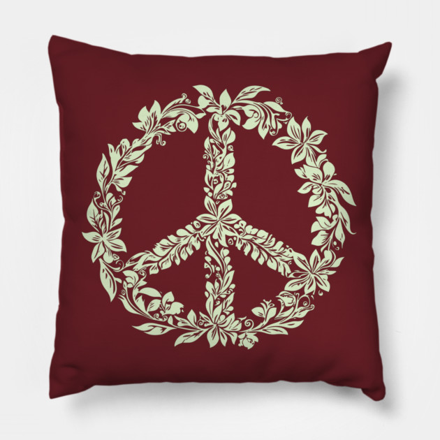 Floral Peace Symbol – Aesthetic Boho Art Pillow by TuncGK