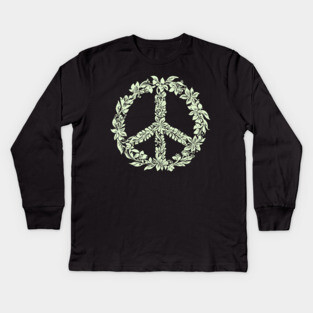 Floral Peace Symbol – Aesthetic Boho Art Kids Long Sleeve T-Shirt