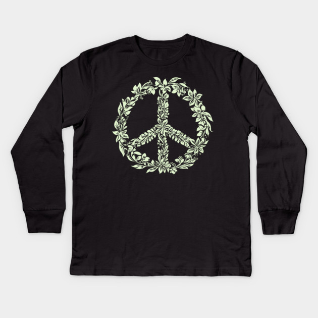 Floral Peace Symbol – Aesthetic Boho Art Kids Long Sleeve T-Shirt by TuncGK