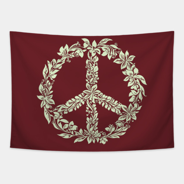 Floral Peace Symbol – Aesthetic Boho Art Tapestry by TuncGK