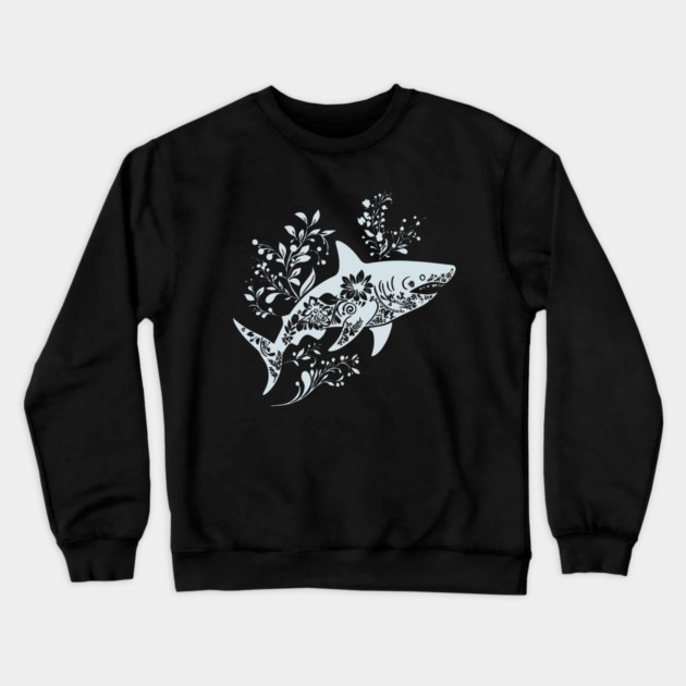 Floral Shark – Fierce Meets Elegant Crewneck Sweatshirt by TuncGK