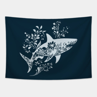 Floral Shark – Fierce Meets Elegant Tapestry