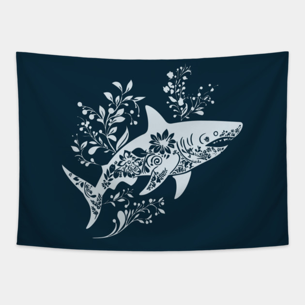 Floral Shark – Fierce Meets Elegant Tapestry by TuncGK