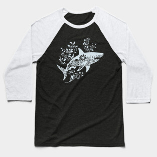 Floral Shark – Fierce Meets Elegant Baseball T-Shirt