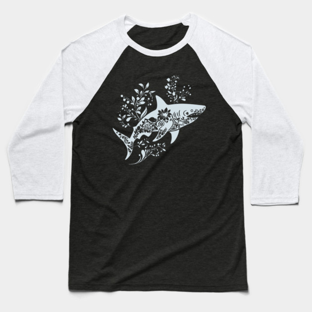 Floral Shark – Fierce Meets Elegant Baseball T-Shirt by TuncGK
