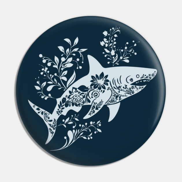 Floral Shark – Fierce Meets Elegant Pin by TuncGK
