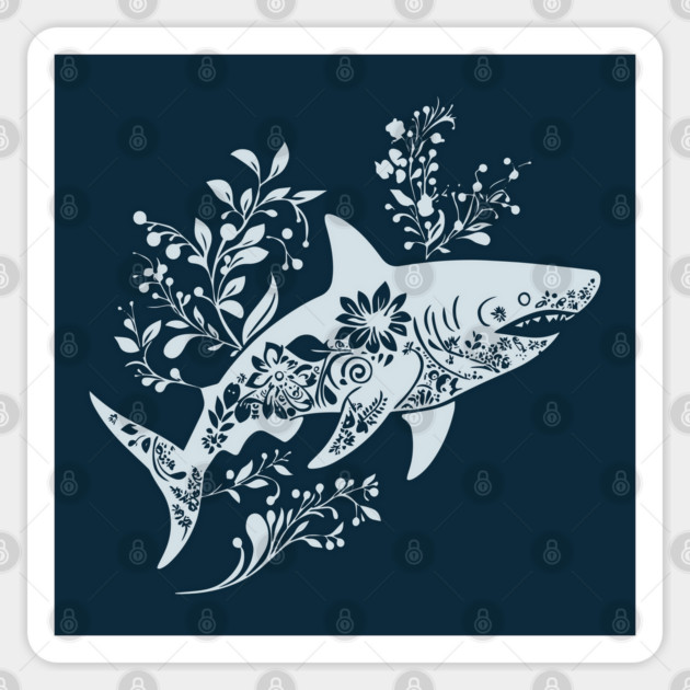 Floral Shark – Fierce Meets Elegant Sticker by TuncGK