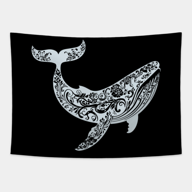 Floral Whale – Majestic Ocean-Inspired Art Tapestry by TuncGK