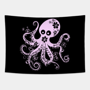 Floral Octopus – Aesthetic Sea Creature with Style Tapestry