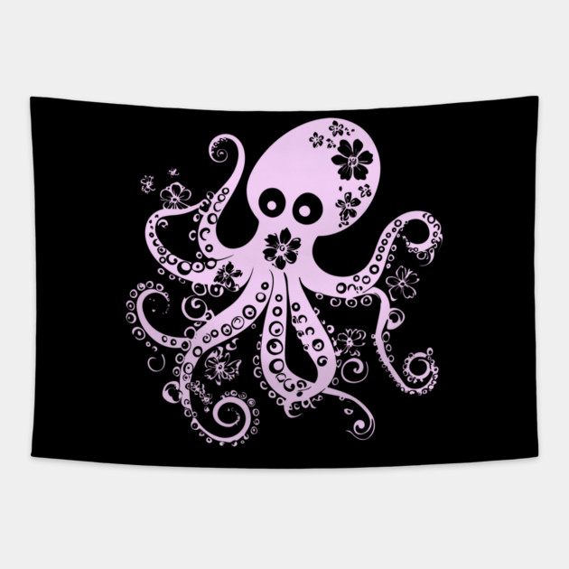 Floral Octopus – Aesthetic Sea Creature with Style Tapestry by TuncGK