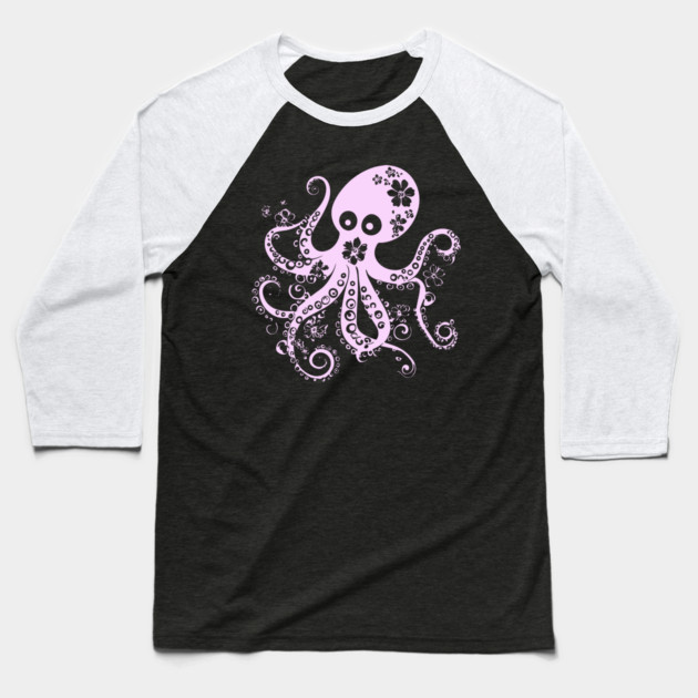 Floral Octopus – Aesthetic Sea Creature with Style Baseball T-Shirt by TuncGK