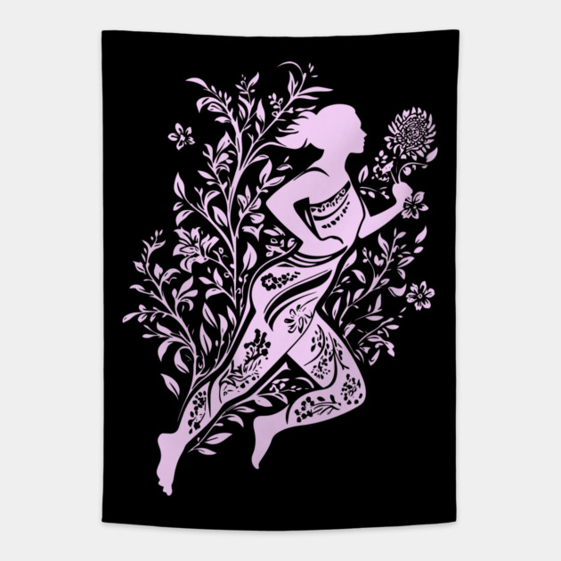 Floral Runner Girl – Graceful Movement Meets Art Tapestry by TuncGK