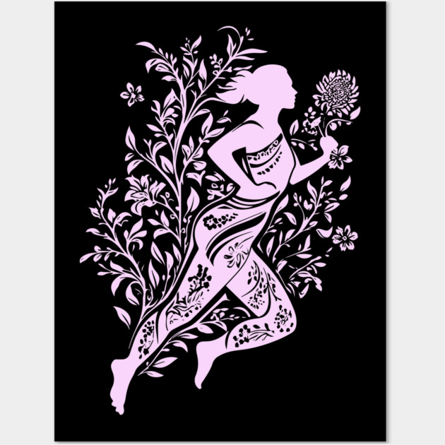 Floral Runner Girl – Graceful Movement Meets Art Wall Art by TuncGK